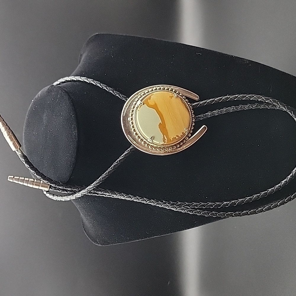 Mens Desert Lanscape Picture Jasper Bolo Braided Leather Tie Natural Gemstone - Picture 6 of 6